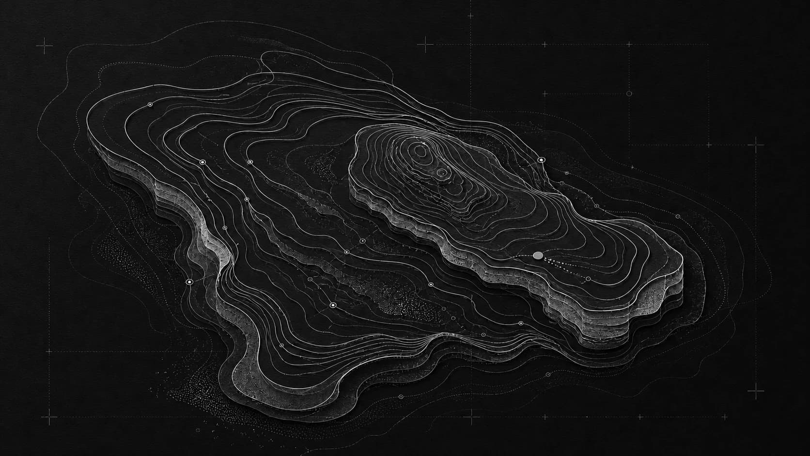 Monochrome topographic layers representing a brand memory evolving over time