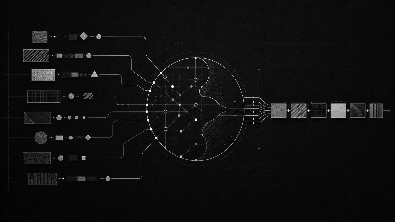 Monochrome diagram of competing priorities becoming an ordered work sequence