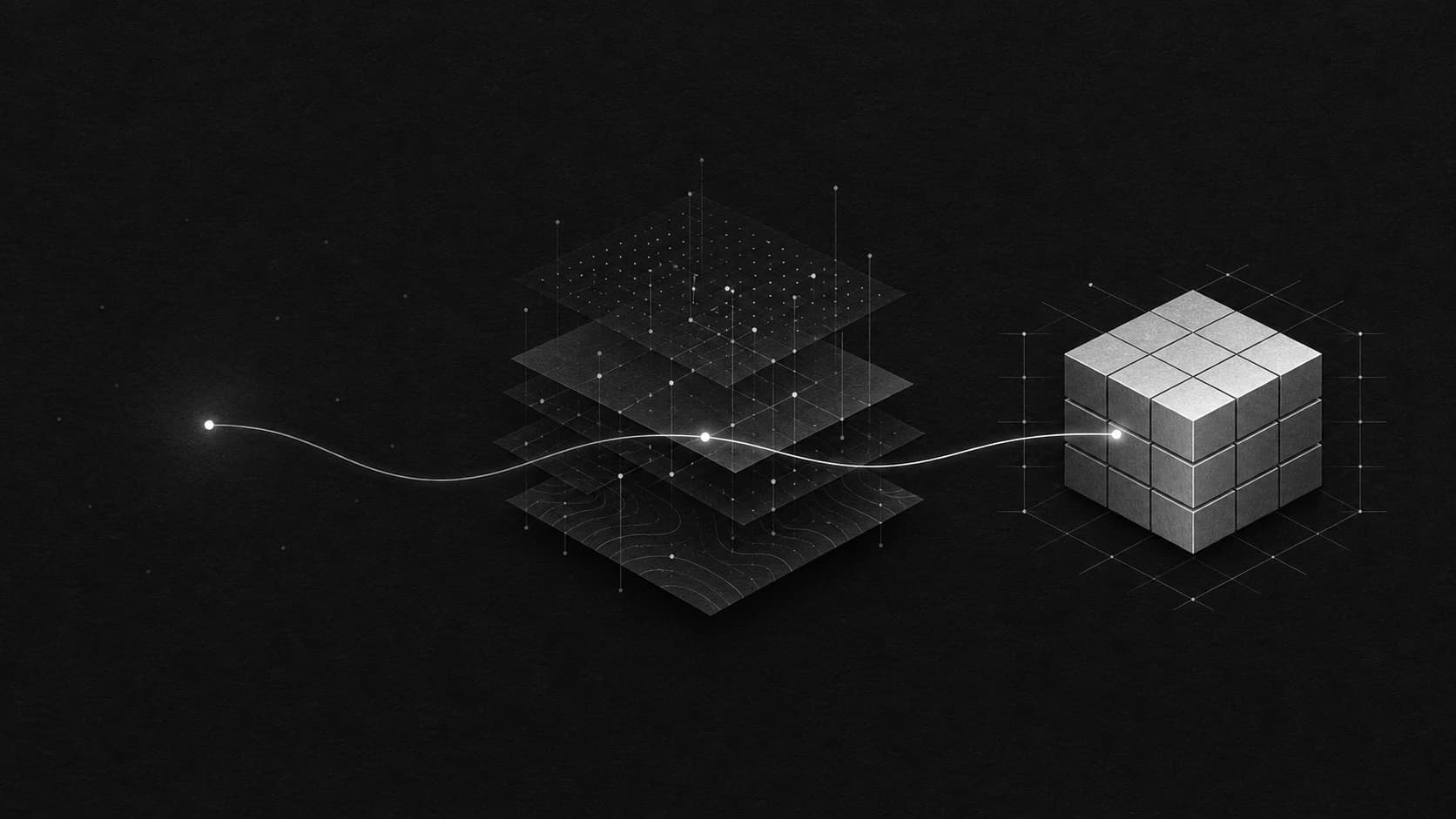 Monochrome path from a first signal through layered context to a resolved structure