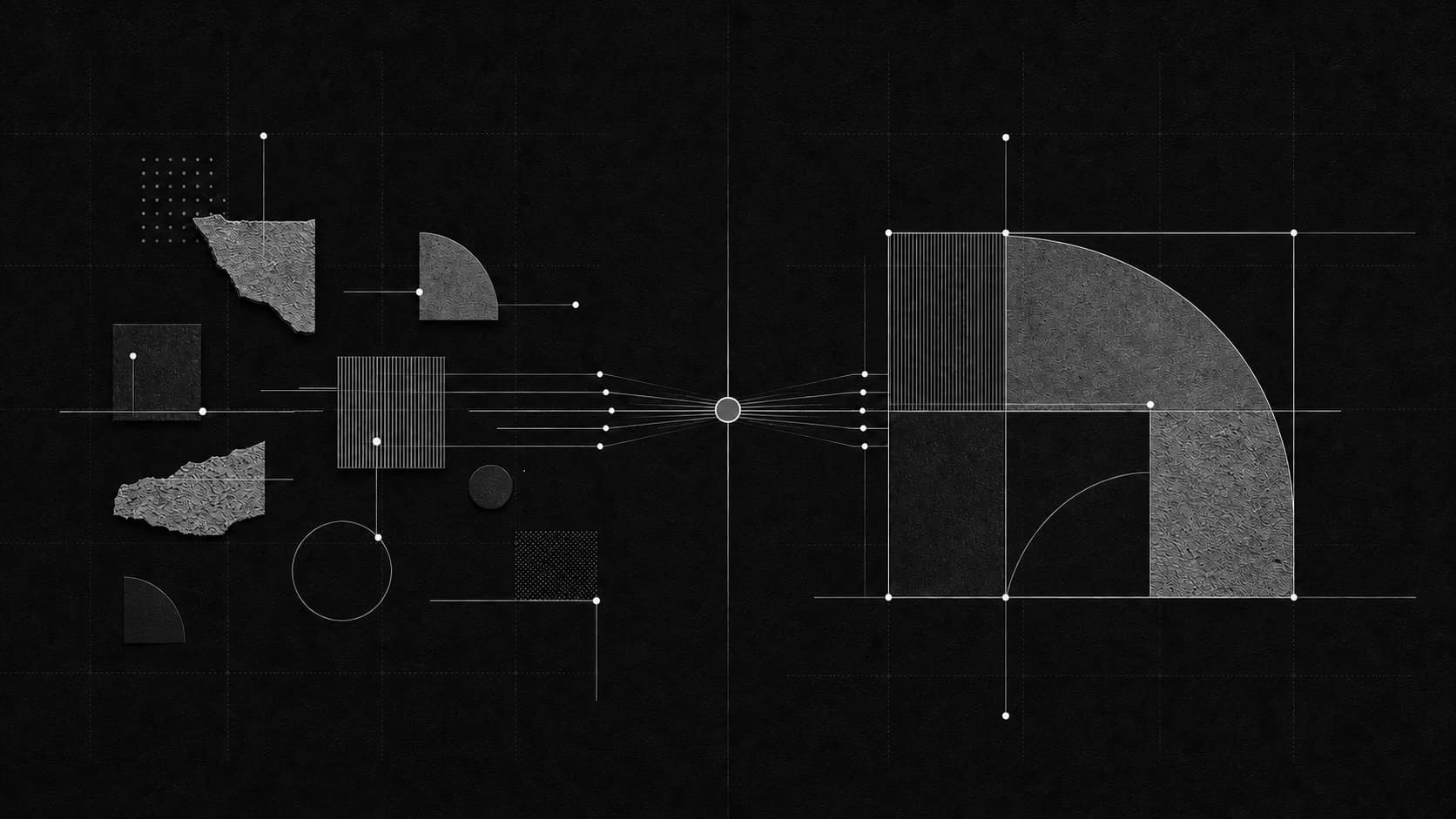 Monochrome diagram of scattered context resolving into one clear structure